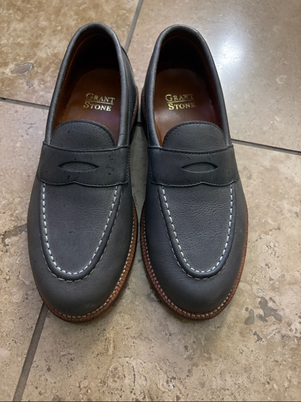 Grant Stone Men’s Traveler Penny Storm Gray Kudu Leather Loafer